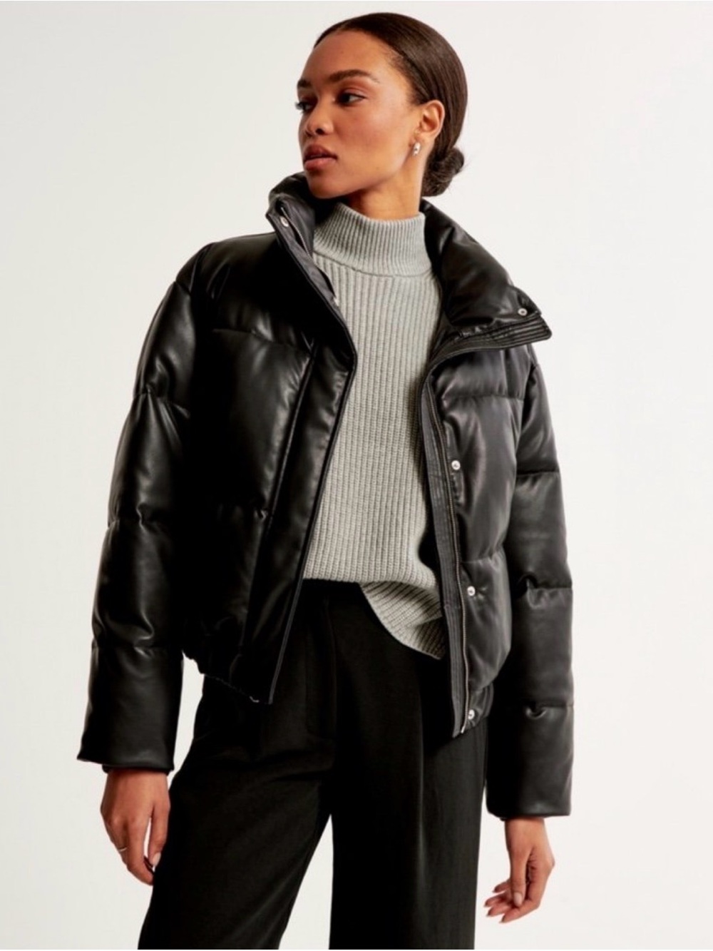 Abercrombie & Fitch Black Puffer Vegan Leather Jacket
